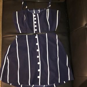 navy blue&white stripped 2 piece